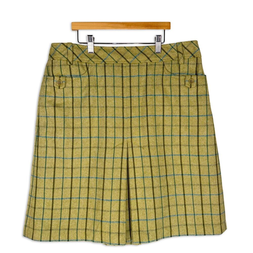 Y2K Ann Taylor LOFT Plaid Skirt Wool Blend Green Pleated Preppy Academia 12